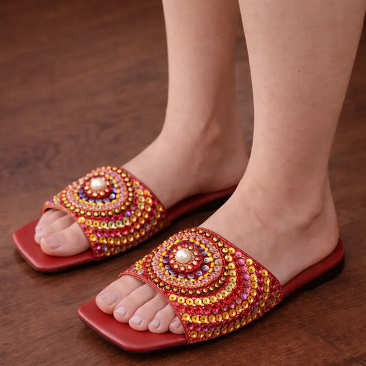 Pearl Work Ladies Slippers (MAROON)
